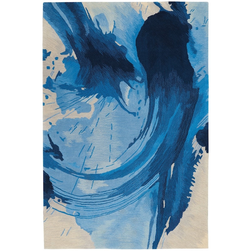 Nourison Symmetry Blue/Ivory Abstract Area Rug - 3'9" x 5'9" - Blue/Ivory