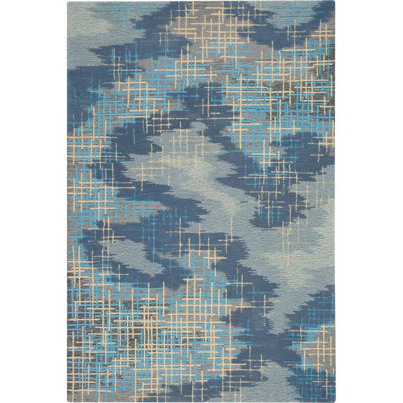 Nourison Symmetry Blue/Beige Area Rug - 8'6" x 11'6" - Blue/Beige - Rectangle