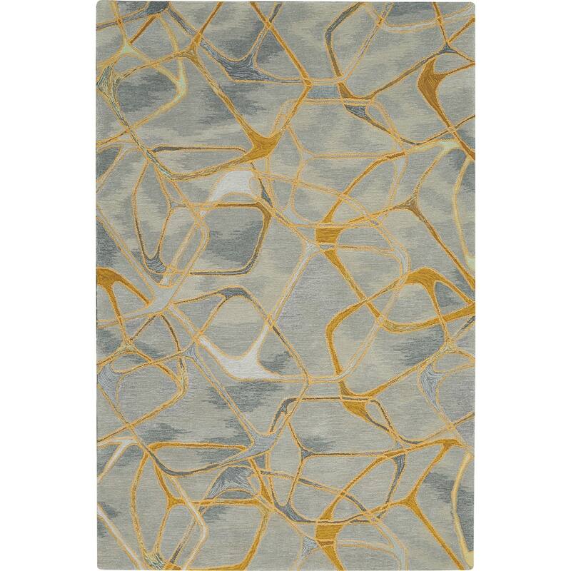 Nourison Symmetry Hand-tufted Abstract Area Rug - 8'6" x 11'6" - Grey/Yellow - Rectangle