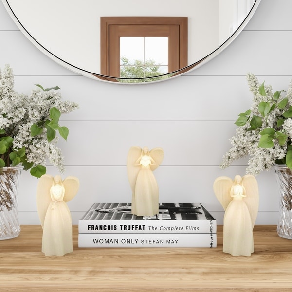 LED Angel Candles with Remote Control-Set of 3 Glitter Detailed, Real Wax, Realistic Flameless Lights with Timer by Lavish Home. Opens flyout.