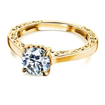 Annello by Kobelli 14k Gold One Carat Moissanite Solitaire Filigree Engraved Engagement Ring