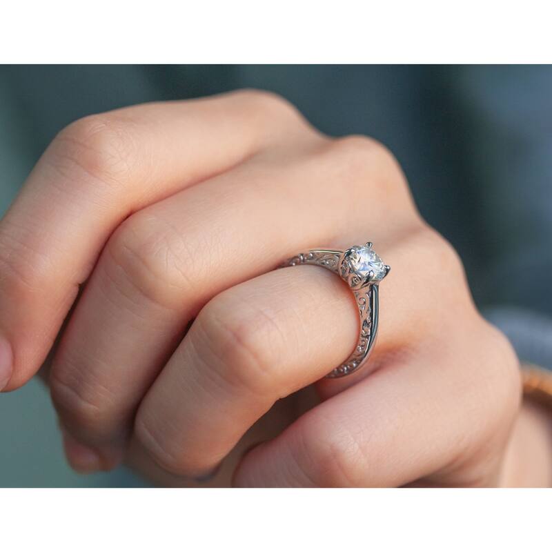 Annello by Kobelli 14k Gold One Carat Moissanite Solitaire Filigree Engraved Engagement Ring