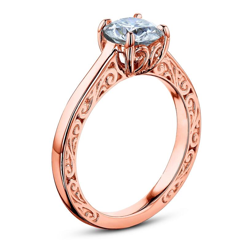 Annello by Kobelli 14k Gold One Carat Moissanite Solitaire Filigree Engraved Engagement Ring