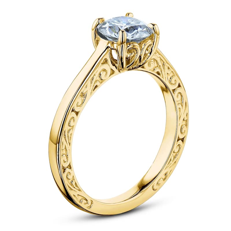 Annello by Kobelli 14k Gold One Carat Forever One Moissanite Solitaire Filigree Engraved Engagement Ring (DEF/VS)