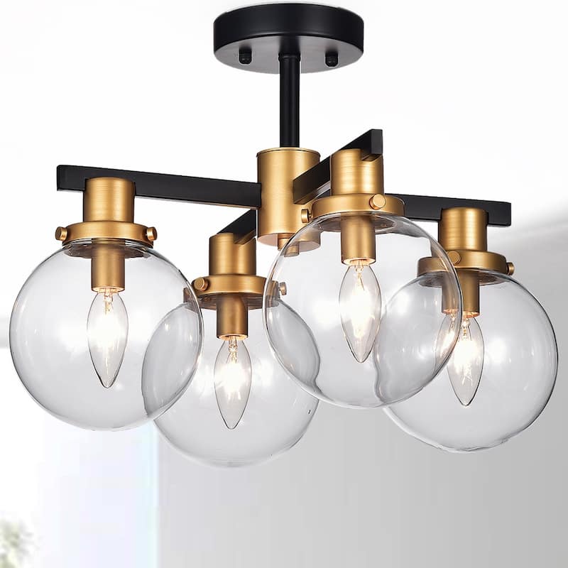 Tegan Black & Gold 4-light Flushmount Ceiling Light with Glass Shades