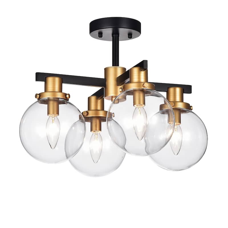 Tegan Black & Gold 4-light Flushmount Ceiling Light with Glass Shades