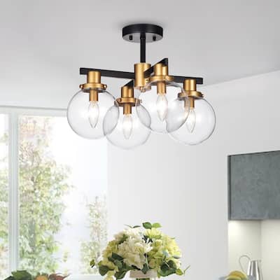 Tegan Black & Gold 4-light Flushmount Ceiling Light with Glass Shades