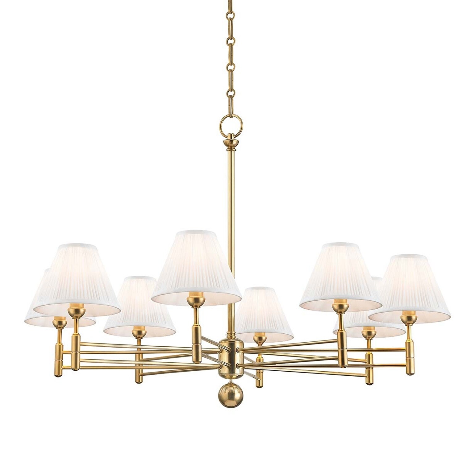 Hudson Valley Classic No.1 by Mark D. Sikes 8-light Aged Brass Chandelier, Off-White Silk Shade - Chandeliers For Bedrooms by Overstock.com