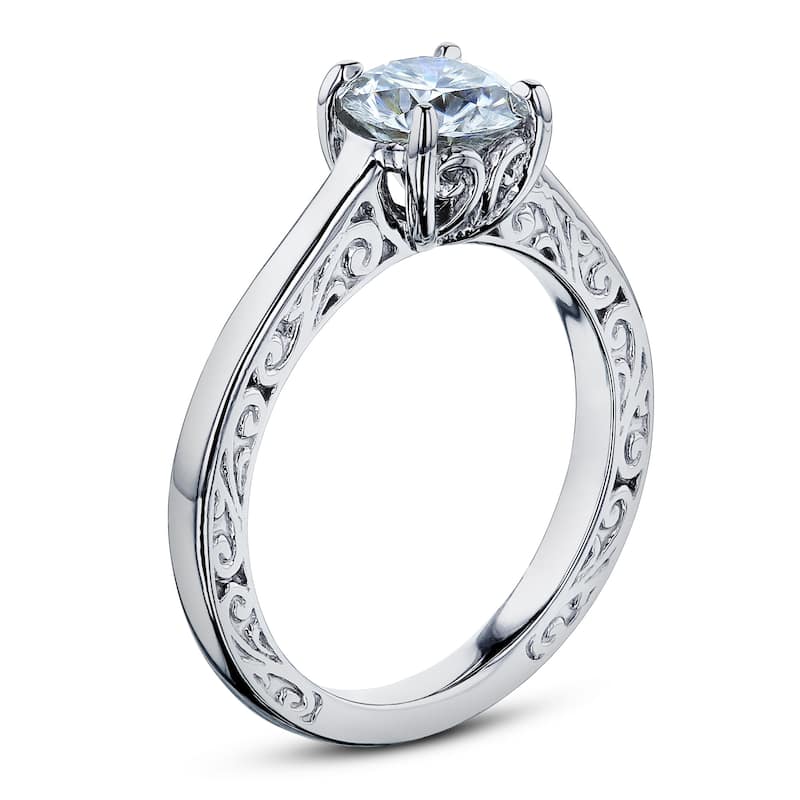 Annello by Kobelli 14k Gold 1 Carat Diamond Solitaire Filigree Engraved Engagement Ring