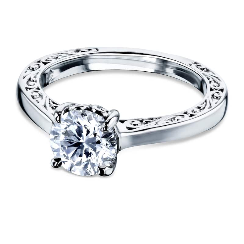 Annello by Kobelli 14k Gold 1 Carat Diamond Solitaire Filigree Engraved Engagement Ring