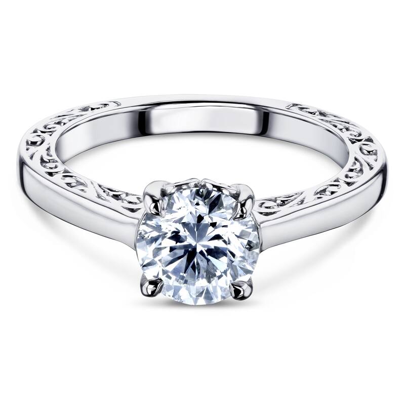 Annello by Kobelli 14k Gold 1 Carat Diamond Solitaire Filigree Engraved Engagement Ring