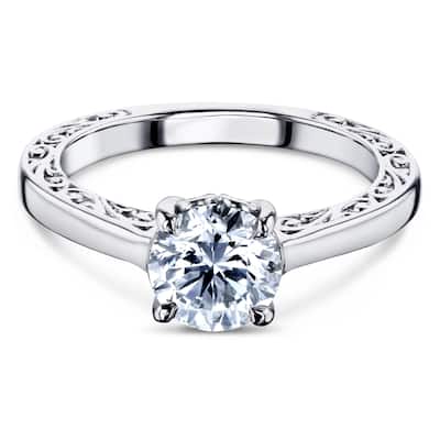 Annello by Kobelli 14k Gold 1 Carat Diamond Solitaire Filigree Engraved Engagement Ring