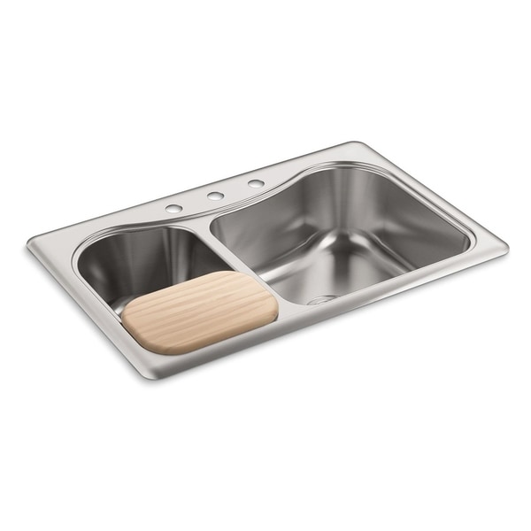 Kohler Staccato 33 X 22 X 8 5 16 Top Mount Large Medium Double Bowl Kitchen Sink With 4 Faucet Holes
