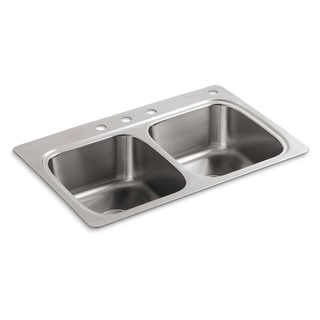 Kohler Verse 33" X 22" X 9-1/4" Top-Mount Double-Equal Bowl Kitchen Sink with 4 Faucet Holes