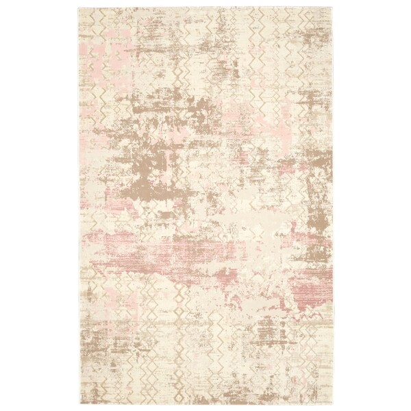 Textured Soft Polypropylene Modern Abstract Pink Rug
