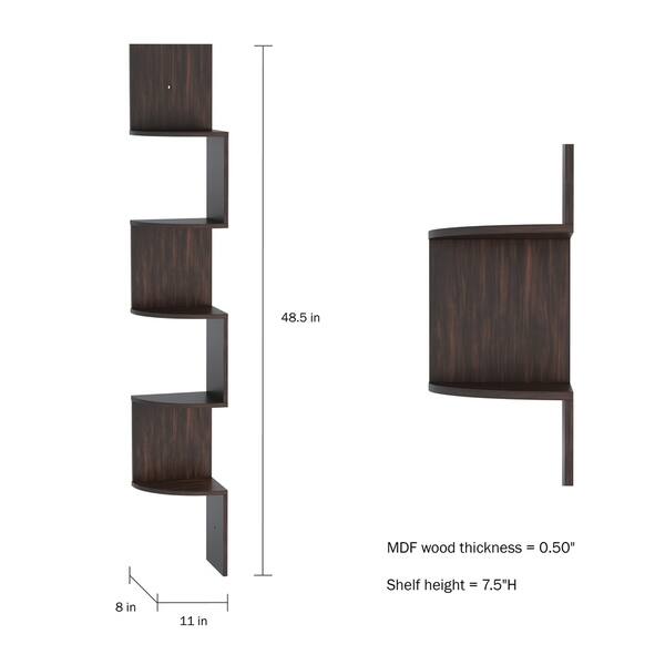 Floating Corner Shelf 5 Tier Wall Shelves with Hidden Brackets by