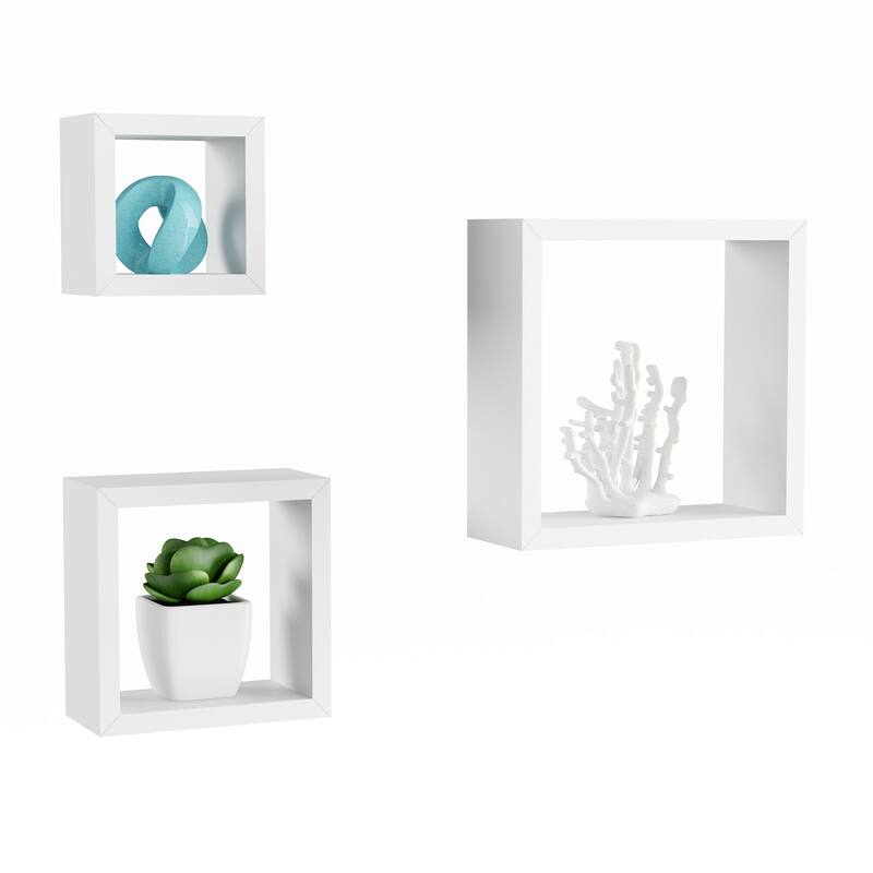 Floating Shelves- Cube Wall Shelf Set with Hidden Brackets, 3 Sizes by Lavish Home