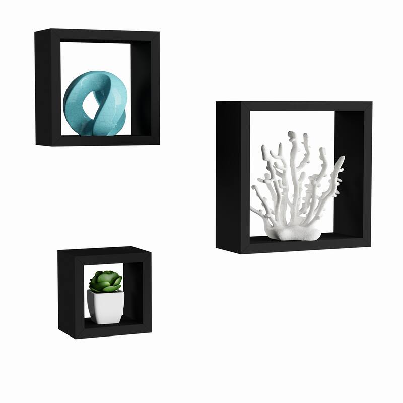 Floating Shelves- Cube Wall Shelf Set with Hidden Brackets, 3 Sizes by Lavish Home