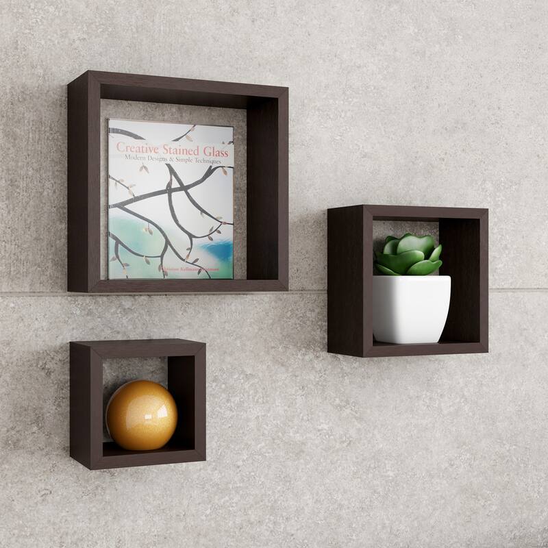 Floating Shelves- Cube Wall Shelf Set with Hidden Brackets, 3 Sizes by Lavish Home