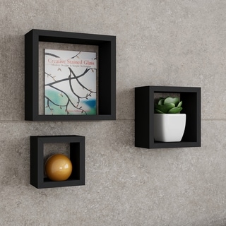 Floating Shelves- Cube Wall Shelf Set with Hidden Brackets, 3 Sizes by Lavish Home