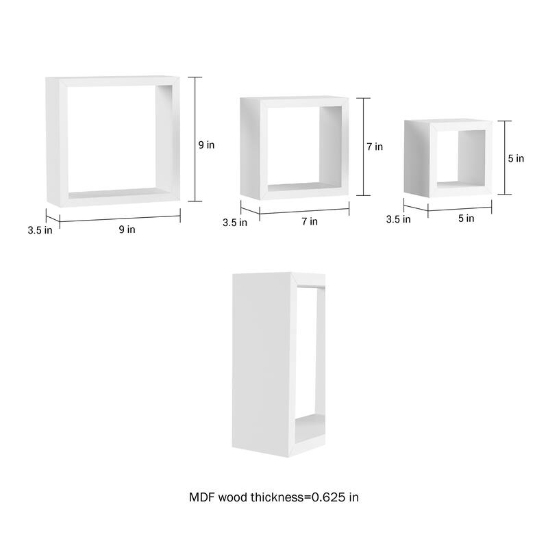 Floating Shelves- Cube Wall Shelf Set with Hidden Brackets, 3 Sizes by Lavish Home