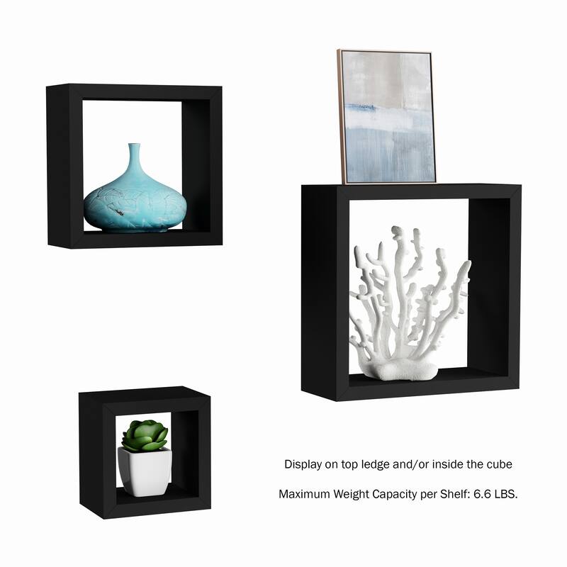 Floating Shelves- Cube Wall Shelf Set with Hidden Brackets, 3 Sizes by Lavish Home