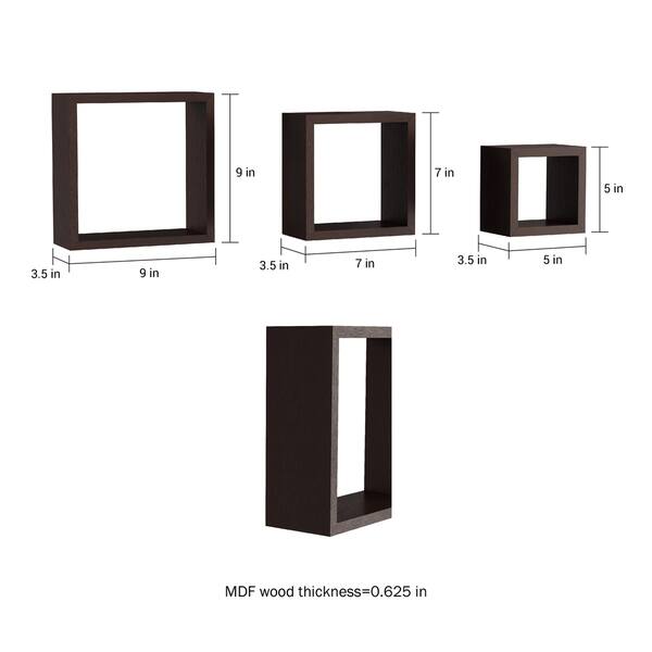 dimension image slide 2 of 3, Floating Shelves- Cube Wall Shelf Set with Hidden Brackets, 3 Sizes by Lavish Home