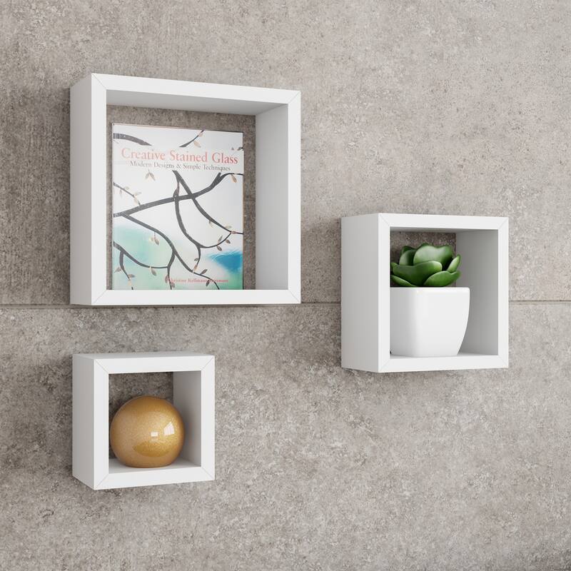 Floating Shelves- Cube Wall Shelf Set with Hidden Brackets, 3 Sizes by Lavish Home
