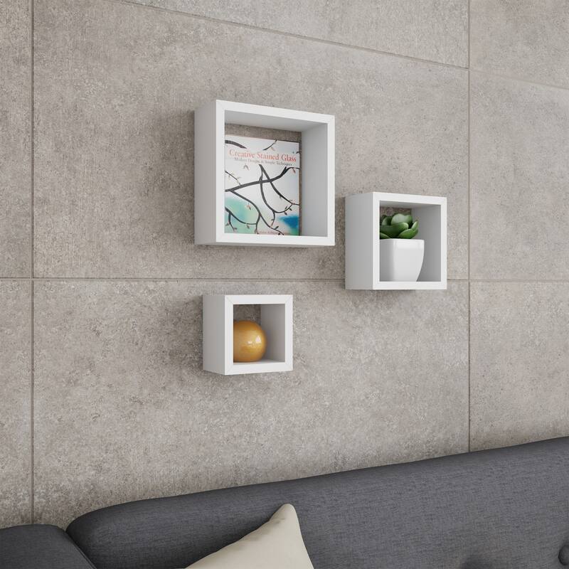 Floating Shelves- Cube Wall Shelf Set with Hidden Brackets, 3 Sizes by Lavish Home