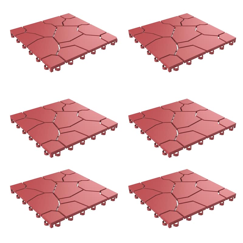 Deck Tiles - 6-Pack Polypropylene Interlocking Patio Tiles Pure Garden - Red