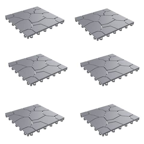 Patio and Deck Tiles Set of 6- Interlocking Stone Look Outdoor Flooring Pavers by Pure Garden