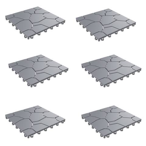 Patio and Deck Tiles Set of 6- Interlocking Stone Look Outdoor Flooring Pavers by Pure Garden