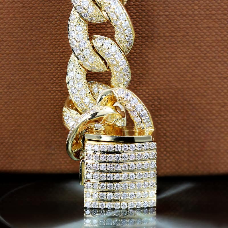 Auriya Men's 14k Gold 12.54ctw Cuban Link Diamond Bracelet 9-inch