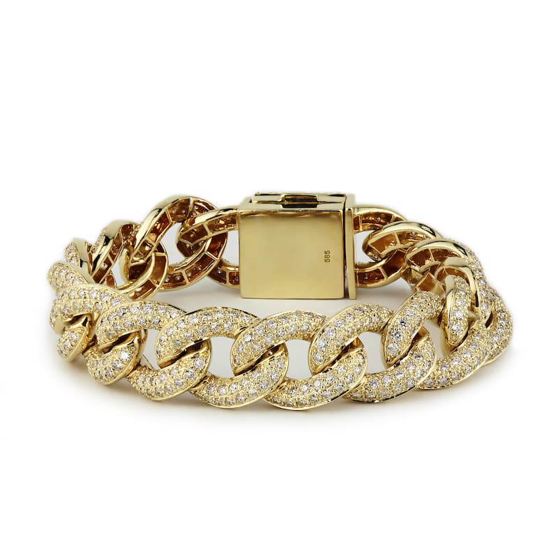 Auriya Men's 14k Gold 12.54ctw Cuban Link Diamond Bracelet 9-inch