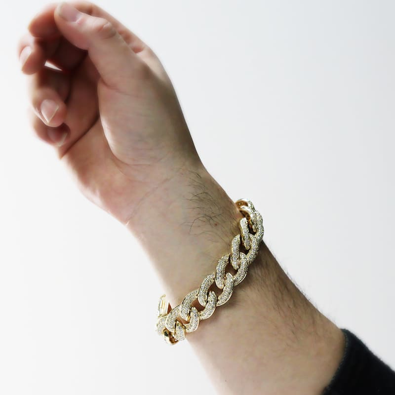 Auriya Men's 14k Gold 12.54ctw Cuban Link Diamond Bracelet 9-inch