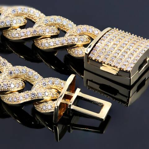 Auriya Men's 14k Gold 12.54ctw Cuban Link Diamond Bracelet 9-inch