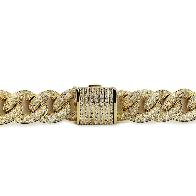 Auriya Men's 14k Gold 12.54ctw Cuban Link Diamond Bracelet 9-inch