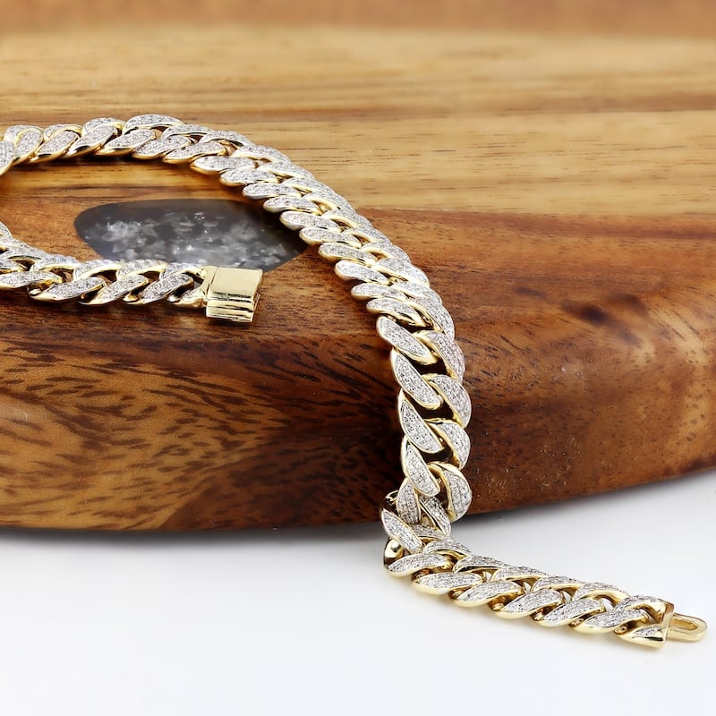 Auriya Men's 14k Gold 2 1/2 carat TW Diamond Curb Bracelet 8.5-inch