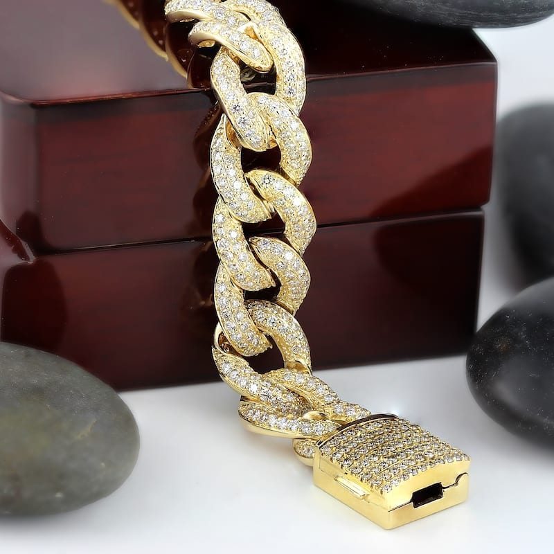 Auriya Men's 14k Gold 10.45cttw Cuban Link Diamond Bracelet 9-inch
