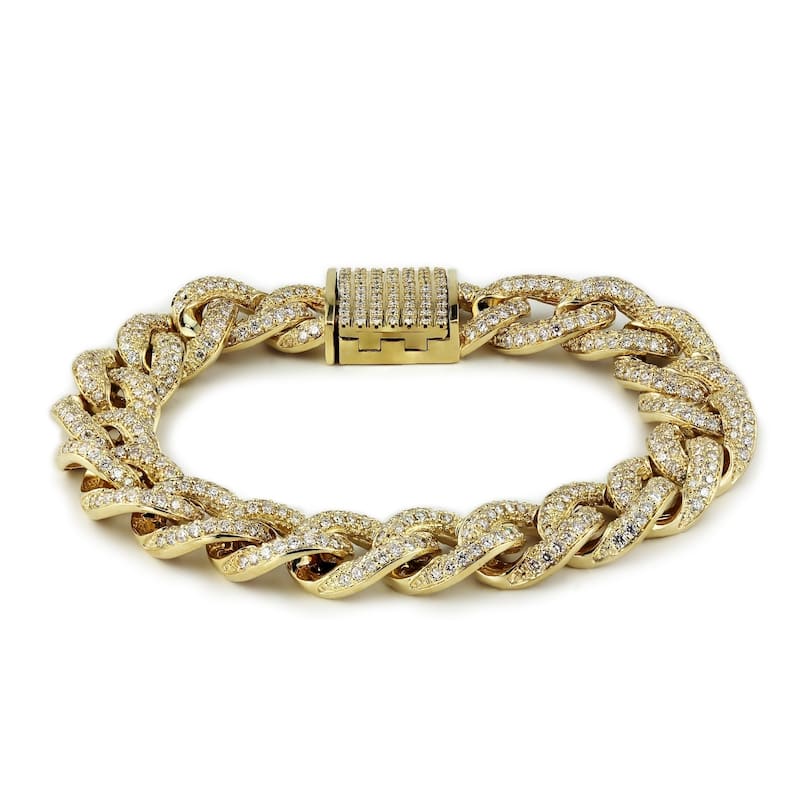 Auriya Men's 14k Gold 10.45cttw Cuban Link Diamond Bracelet 9-inch