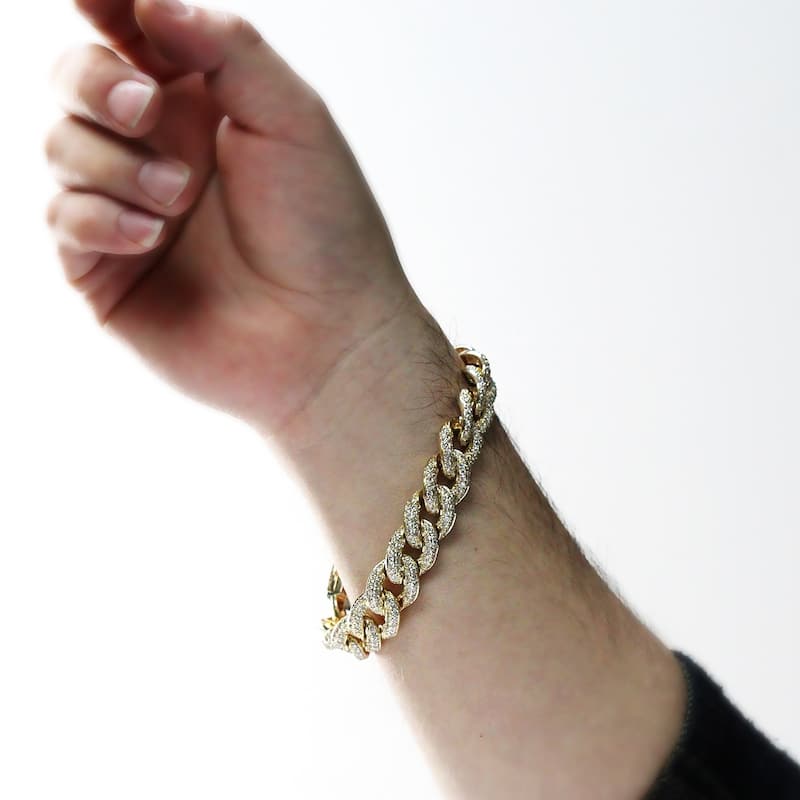 Auriya Men's 14k Gold 10.45cttw Cuban Link Diamond Bracelet 9-inch