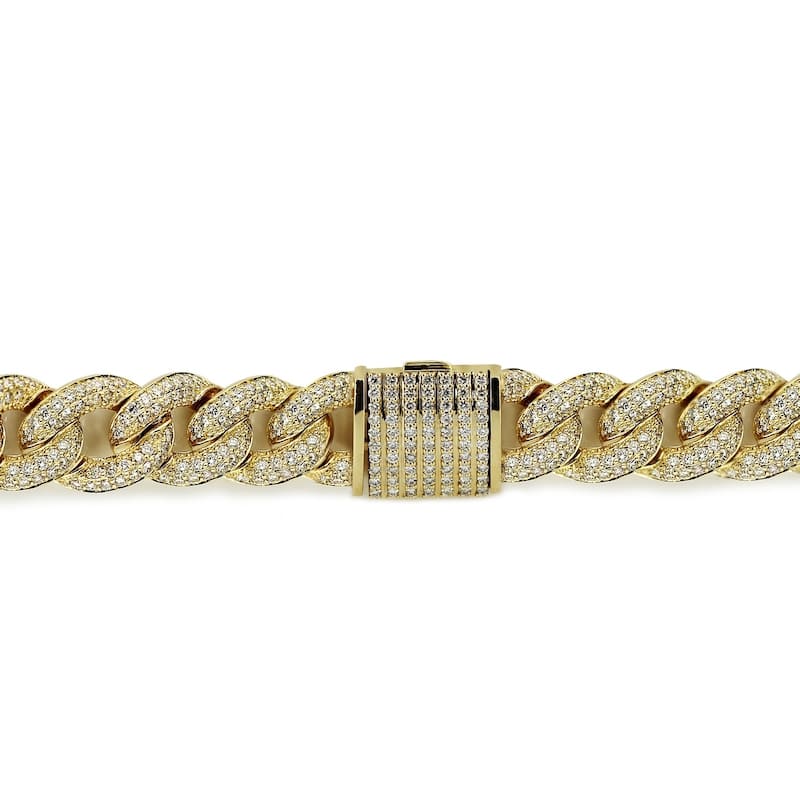 Auriya Men's 14k Gold 10.45cttw Cuban Link Diamond Bracelet 9-inch