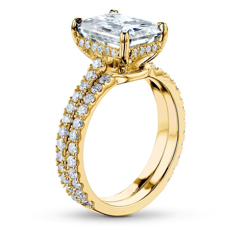 Annello by Kobelli 14k Gold 3 2/5ct TDW Moissanite and Diamond Drop Halo Bridal Ring Set