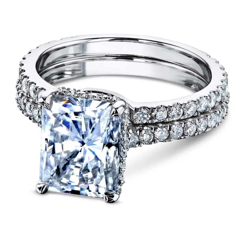 Annello by Kobelli 14k Gold 3 2/5ct TDW Moissanite and Diamond Drop Halo Bridal Ring Set
