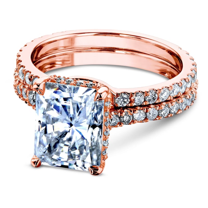 Annello by Kobelli 14k Gold 3 2/5ct TDW Moissanite and Diamond Drop Halo Bridal Ring Set