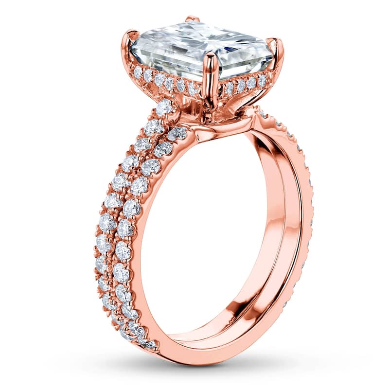 Annello by Kobelli 14k Gold 3 2/5ct TDW Moissanite and Diamond Drop Halo Bridal Ring Set