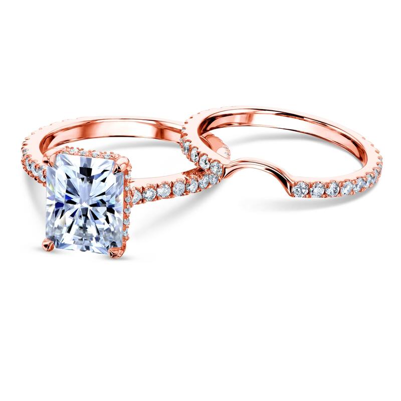 Annello by Kobelli 14k Gold 3 2/5ct TDW Moissanite and Diamond Drop Halo Bridal Ring Set