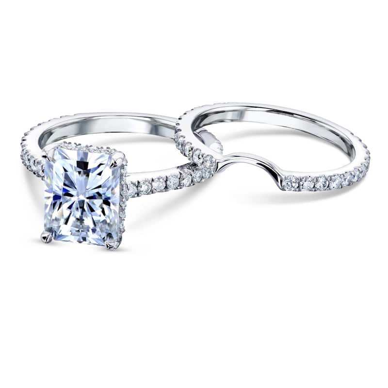 Annello by Kobelli 14k Gold 3 2/5ct TDW Moissanite and Diamond Drop Halo Bridal Ring Set