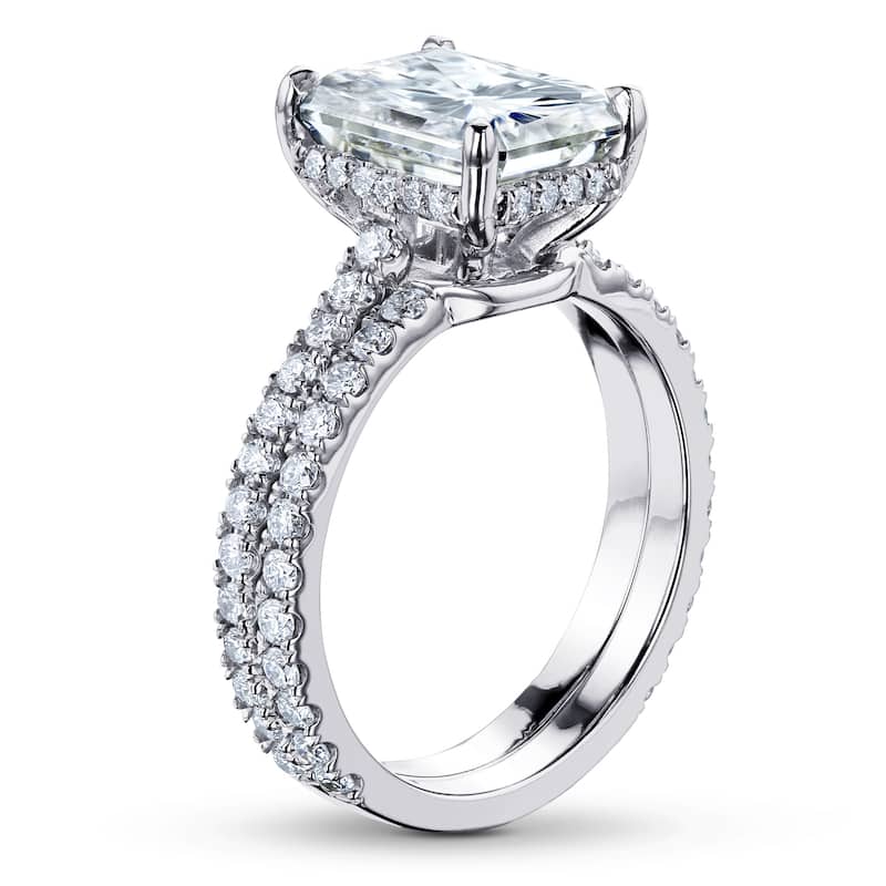 Annello by Kobelli 14k Gold 3 2/5ct TDW Moissanite and Diamond Drop Halo Bridal Ring Set