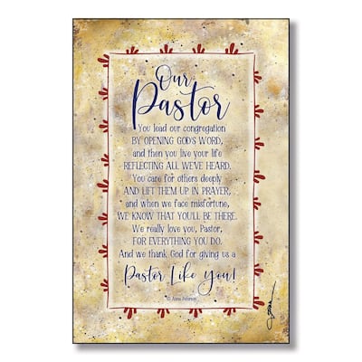 Our Pastor Wood Plaque with Easel and Hanger 6 inches x 9 inches